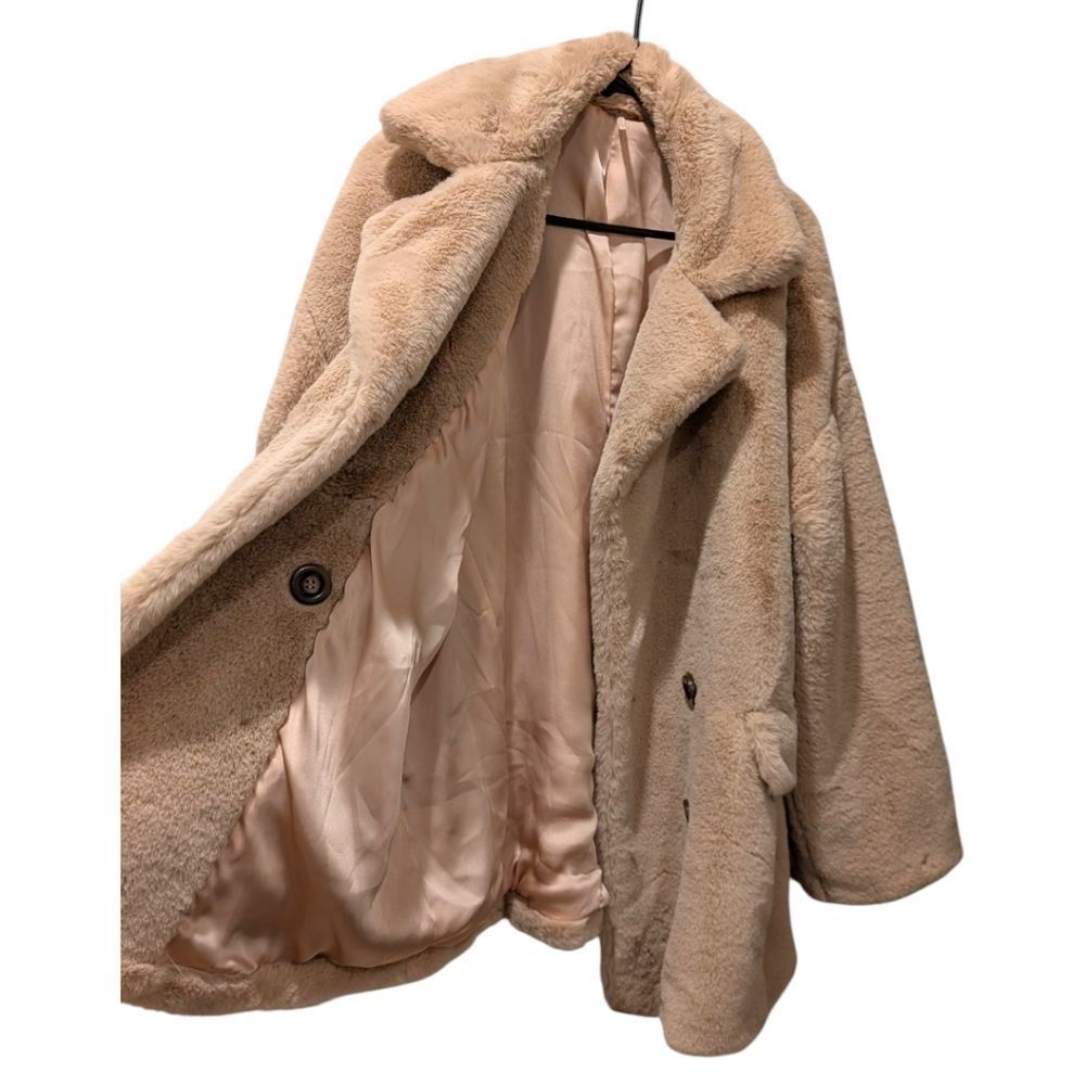 Free People Kate Oversized Faux-Fur Double-Breasted Coat Women's XL Apricot Tan - Picture 6 of 7